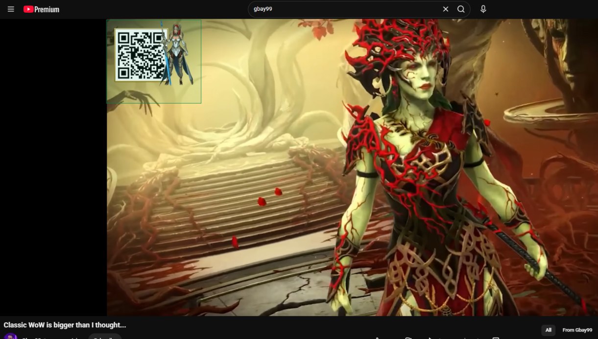 Dragging a selection box around a QR code overlaid on a video